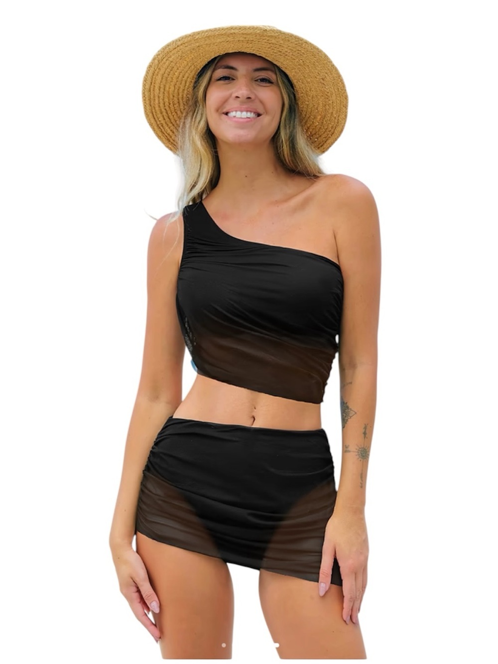 Cupshe Black One-Shoulder Mesh Bikini Top